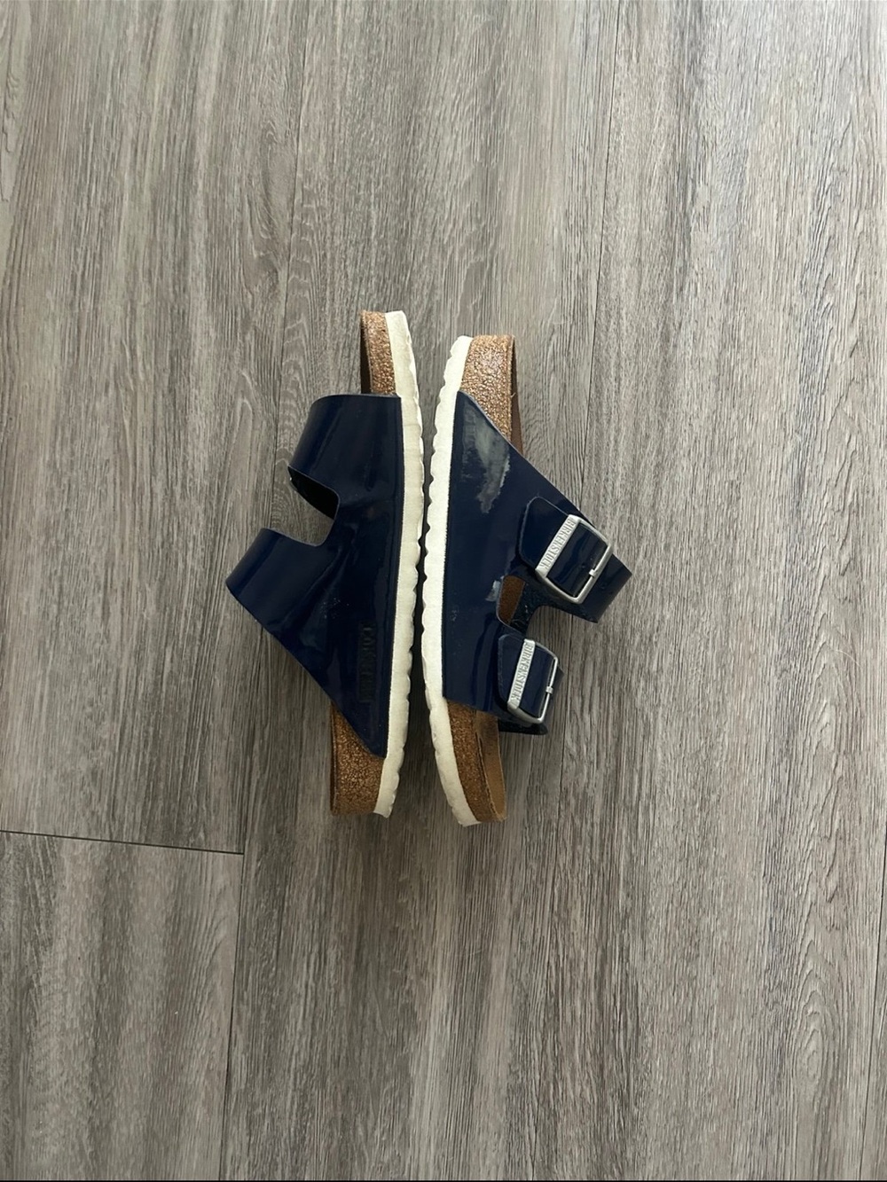 Birkenstock Navy Patent Arizona Two-Strap Sandals